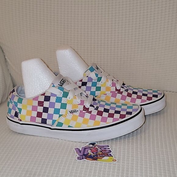 Vans Colorblock Rainbow Checkerboard Lace Up Shoes & Sticker Womens Size 5 - Picture 4 of 6